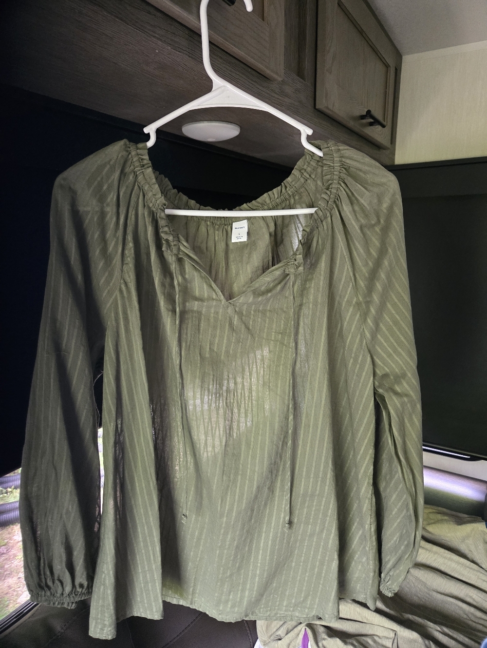 Old Navy Olive Green Striped Peasant Top with Tie